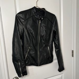 GUESS Faux Leather Jacket with Silver Hardware